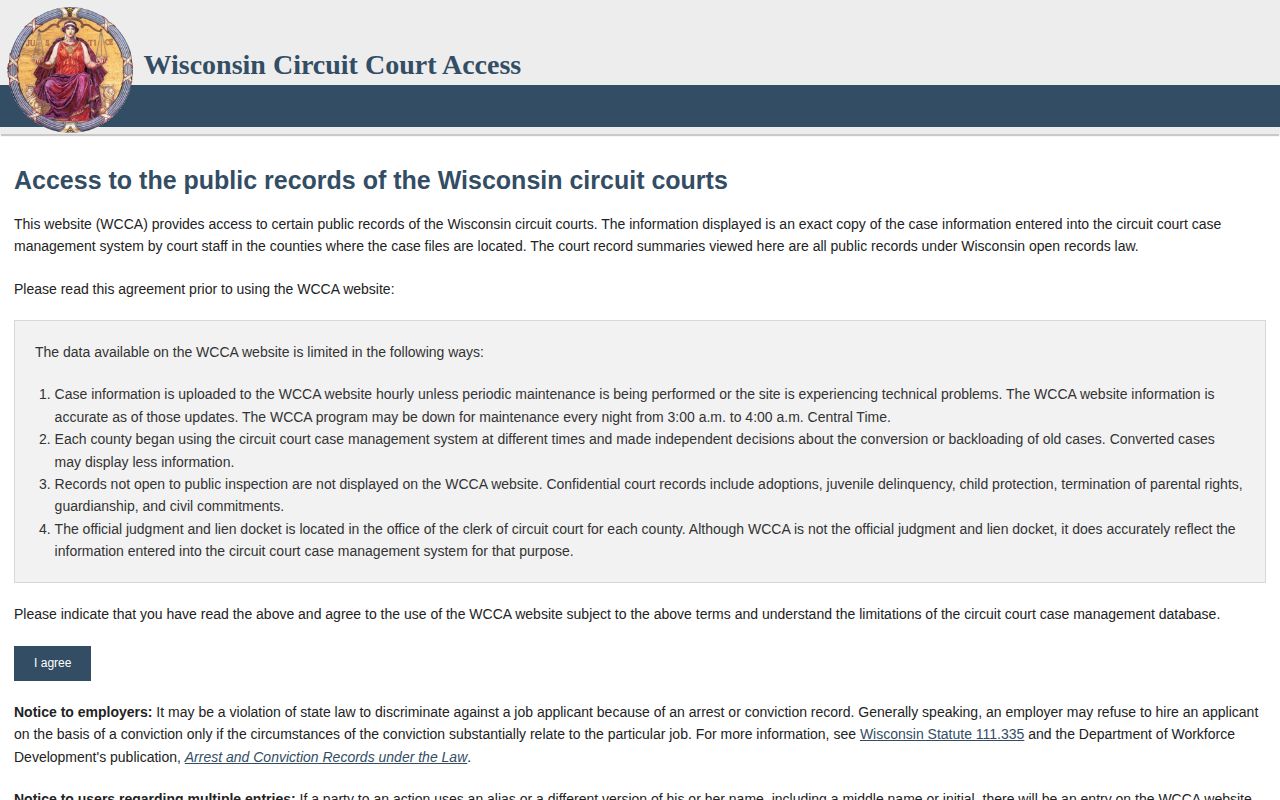 Waupaca County public court-record search on Wisconsin Circuit Court Access
