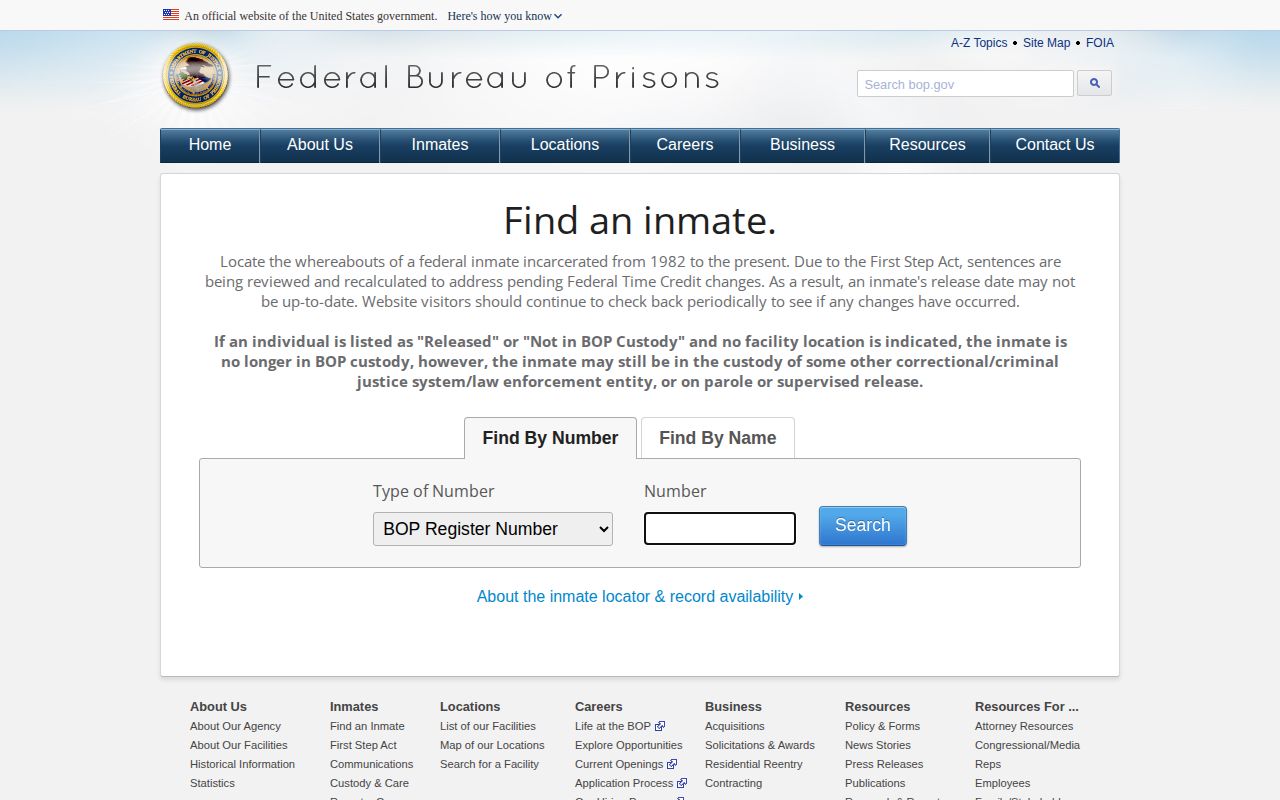 Federal BOP custody-record locator for Waupaca County federal-status context