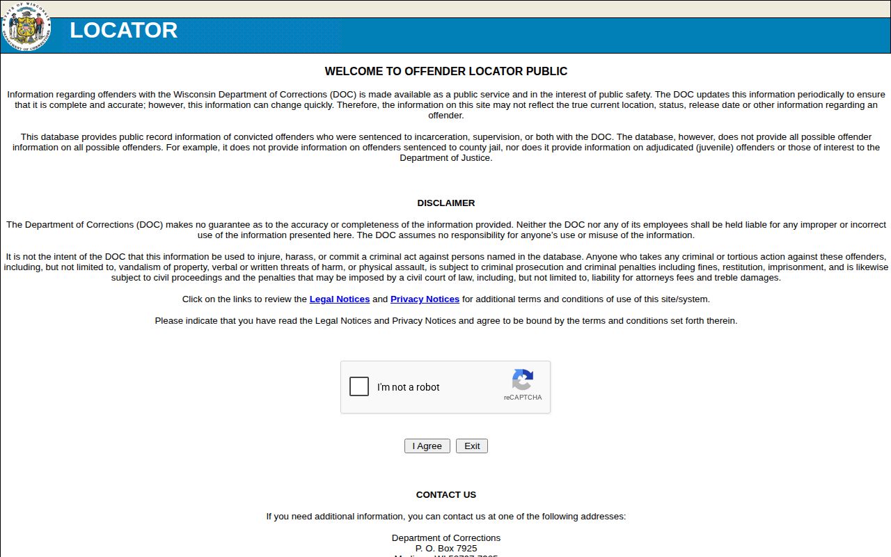 Wisconsin DOC offender record locator for Waupaca County post-sentence context