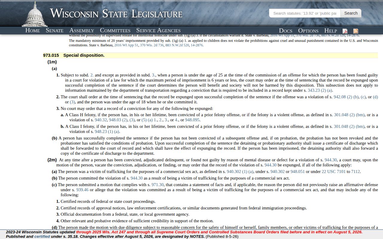 Wisconsin adult expunction record source for Waupaca County booking-record context